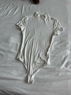 Express White Short Sleeve Mock Neck Bodysuit